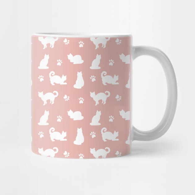 White Cats and Paw Prints Pink by julieerindesigns